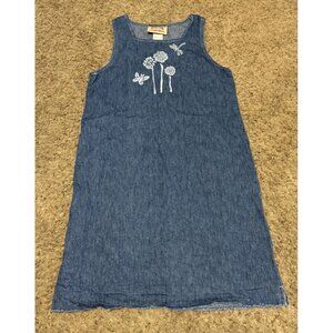 VINTAGE Denim Jumper Overall Dress Casual Preppy Cut Out US Made Sz 10P READ